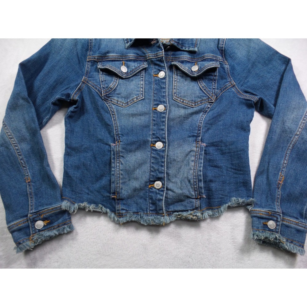Anthropologie Pilcro Jacket Womens Size L Petite Blue Denim Raw Hem Button Up - Picture 2 of 14